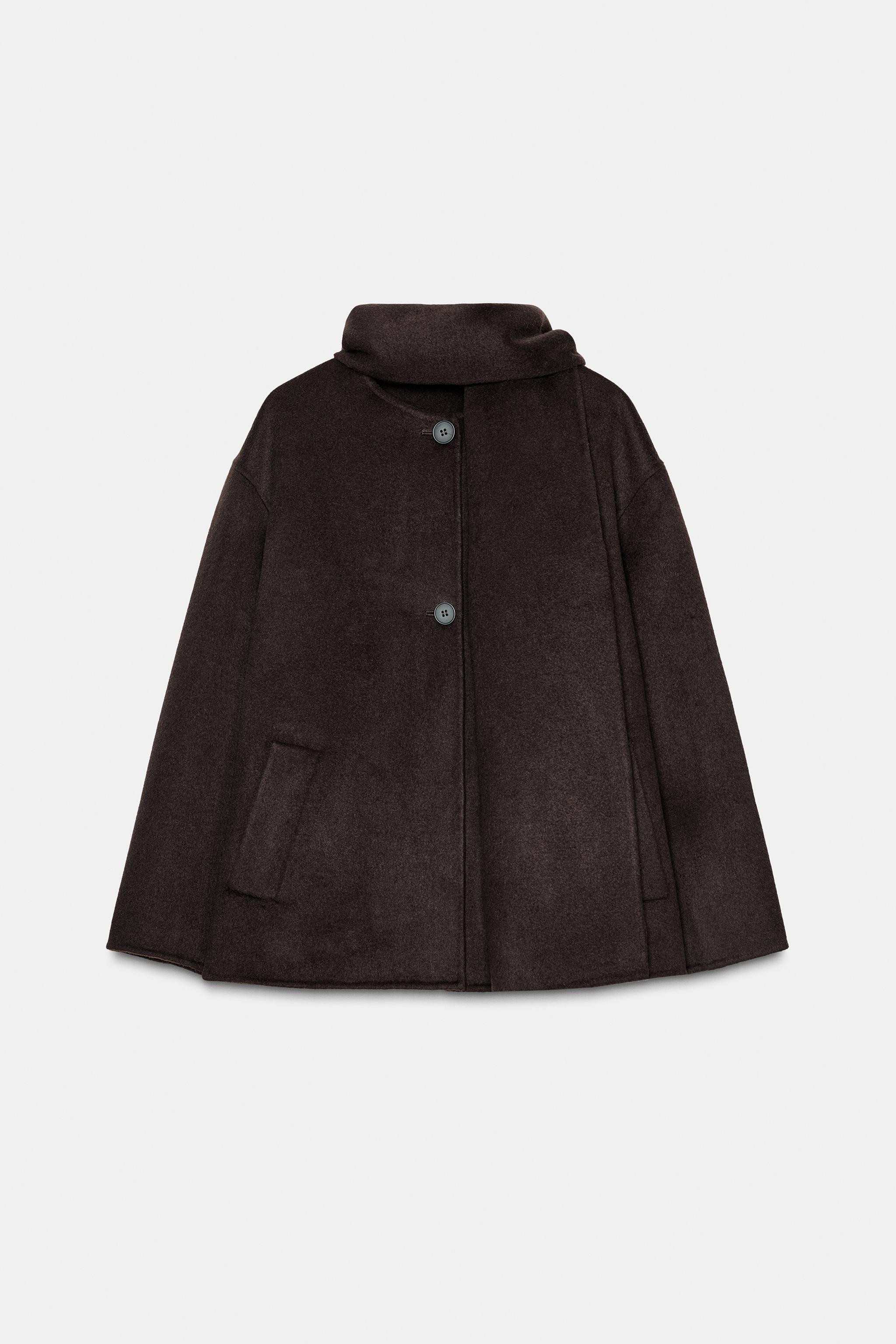 SHORT WOOL COAT WITH SCARF | Zara UK