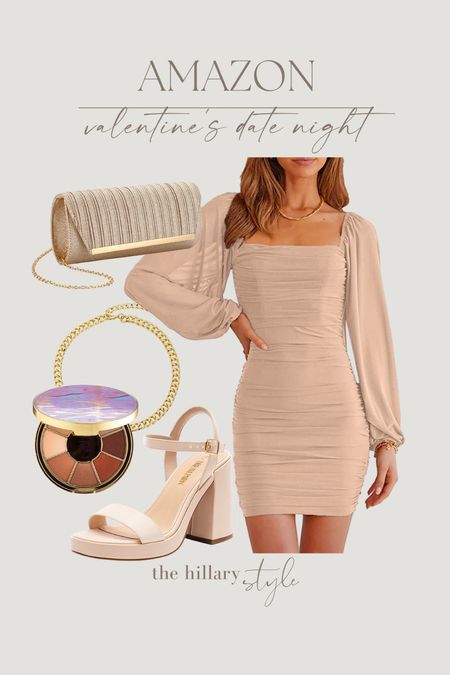 Amazon Valentine’s Date Night: Blouson sleeve dress, neutral heels, gold clutch, gold chain necklace, eyeshadow pallet. #founditonamazon

#LTKstyletip #LTKFind #LTKfit