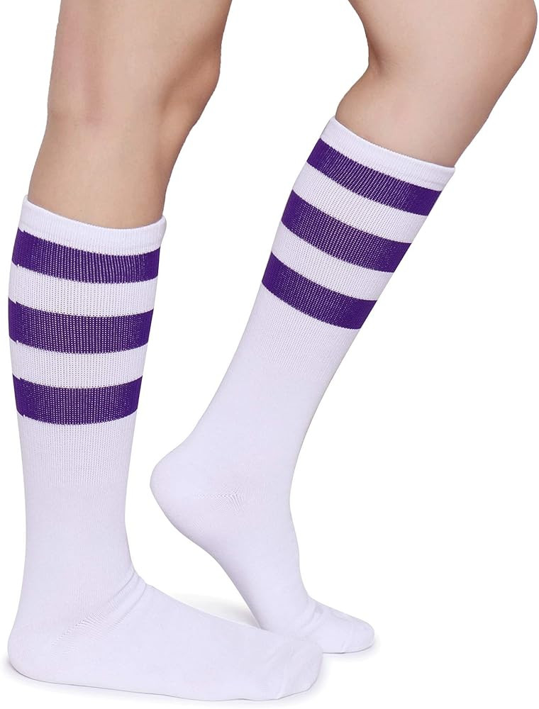 Pareberry Classic Triple Stripes Soft Cotton On the Calf Retro White Tube Socks | Amazon (US)