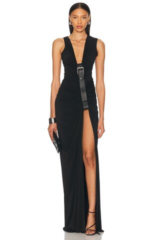 Sid Neigum Gathered Belt Dress in Black | FWRD 