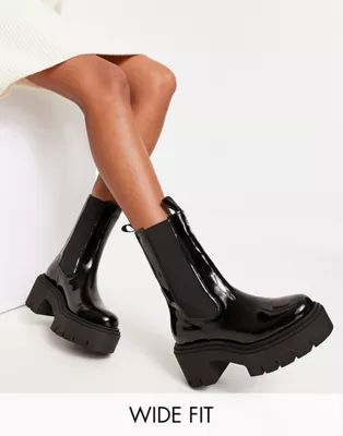 & Other Stories patent leather chunky heeled boots in black | ASOS (Global)
