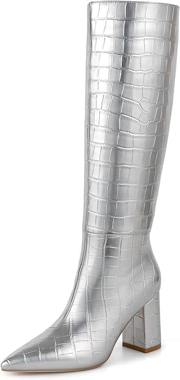 Lumeheel Knee High Boots for Women - Fashion Faux Crocodile Boots Wide Calf Tall Boots Long Gogo ... | Amazon (US)