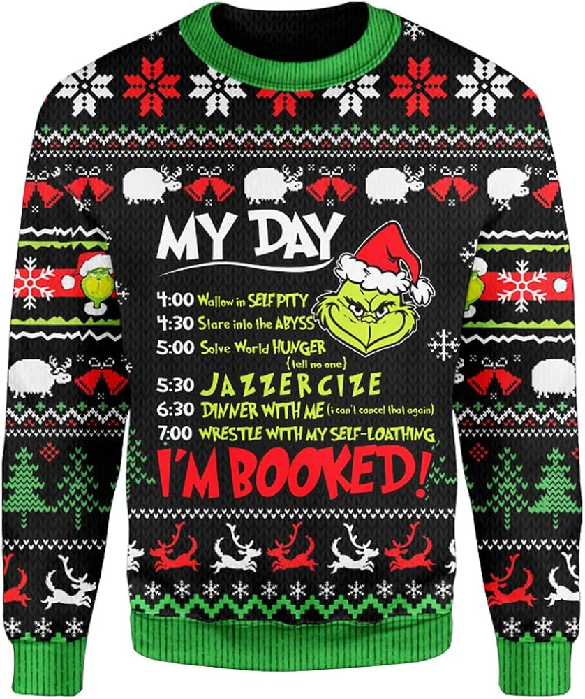 My Day I'm Booked Funny Sweatshirt With Knitting Pattern Fake Ugly Christmas Sweater | Amazon (US)