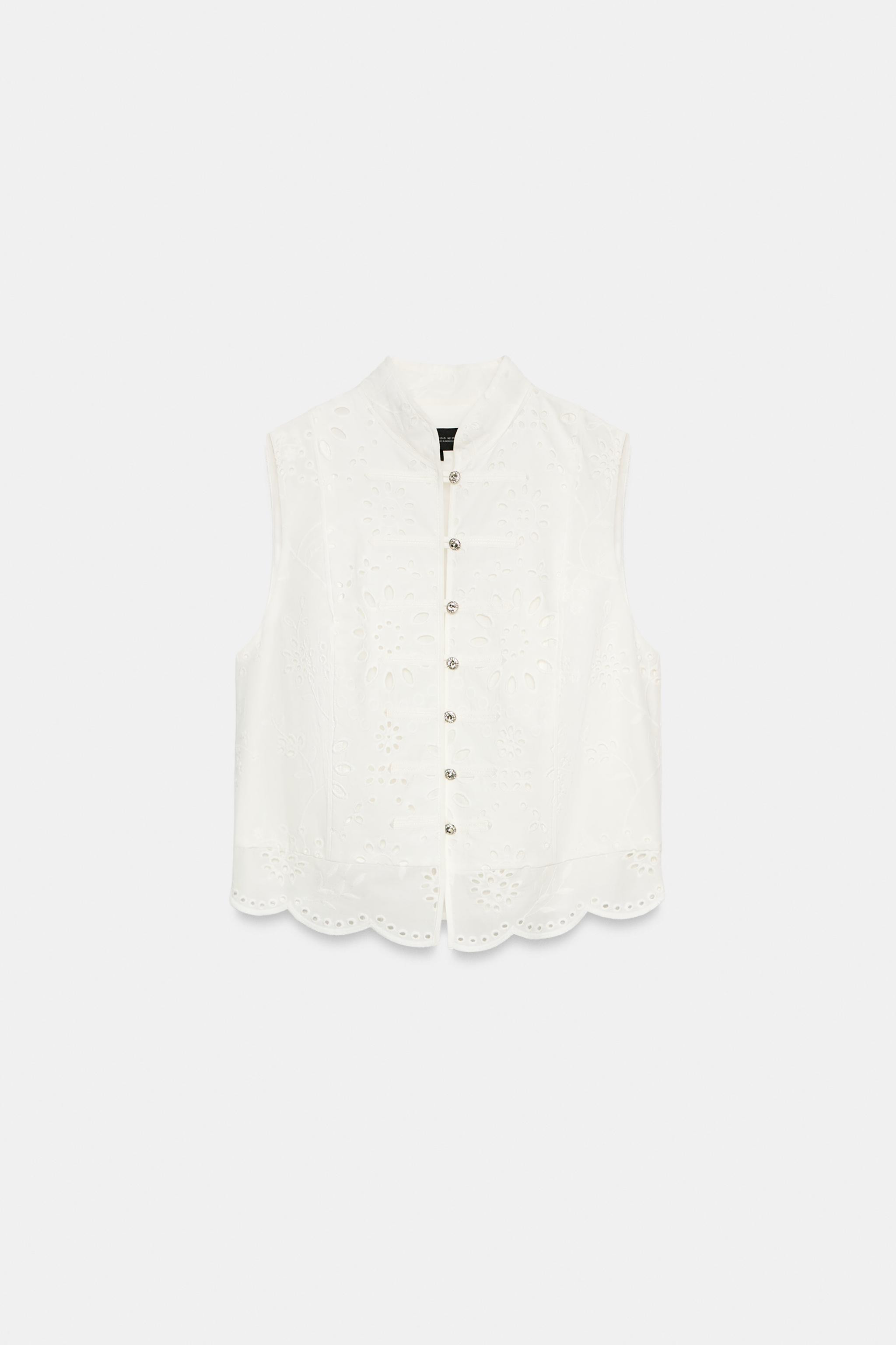 EMBROIDERED TOP WITH GEM BUTTONS | Zara UK
