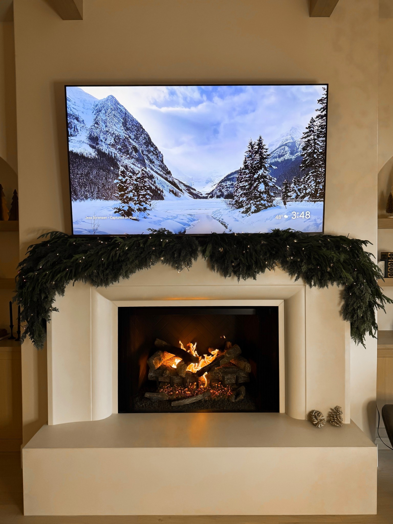 Mantle garland with battery operated lights (2 sets). I used 8 6 ft garlands. 4 cedar Norfolk style total and 1 woodsy Amazon garland and 1 fluffy Amazon garland for each side. 
Now I just need to figure out where to put my stockings 

#LTKHome #LTKFindsUnder50 #LTKHoliday