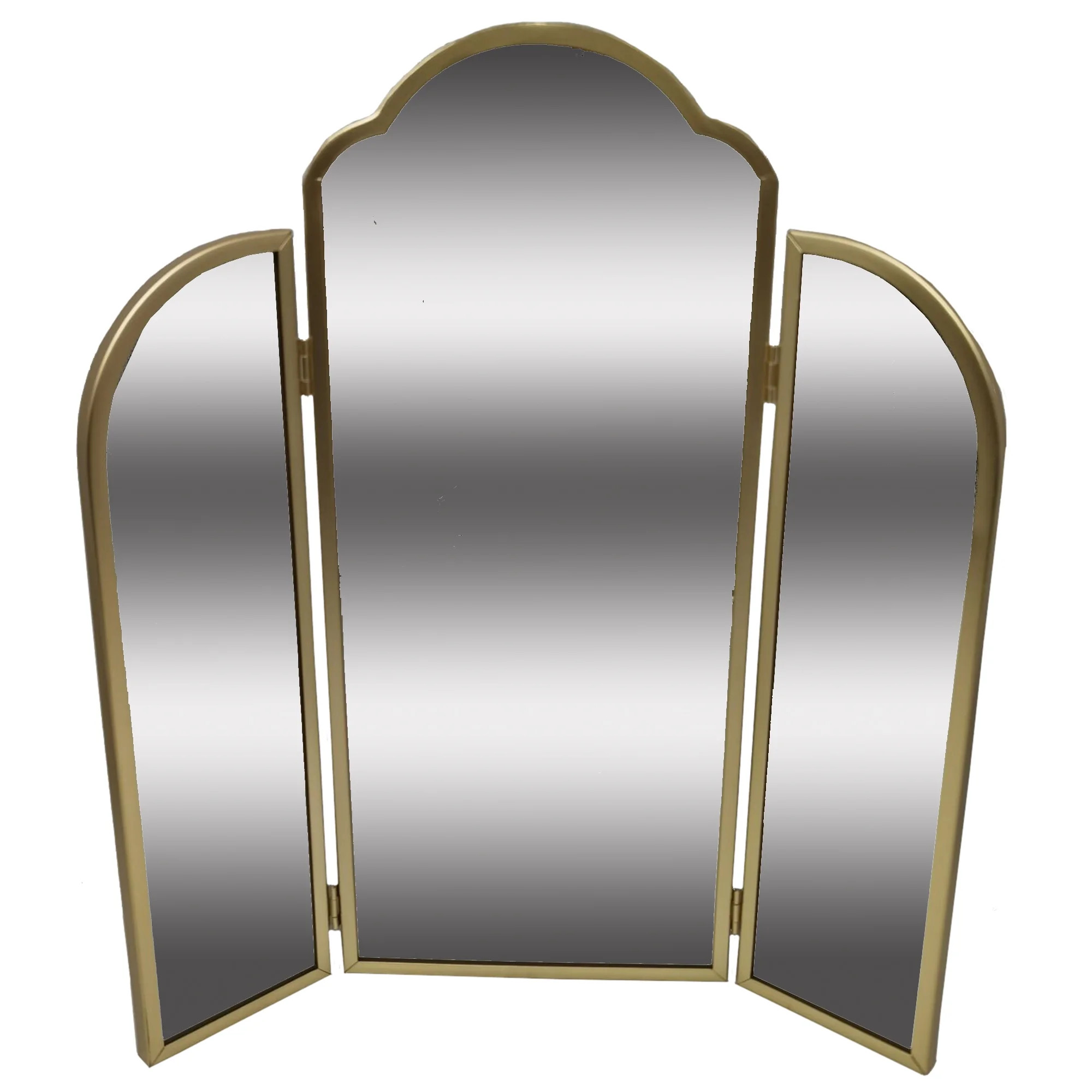 Beautiful Trifold Adjustable Vanity Mirror by Drew Barrymore, 3-Way Arched Gold Frame, Large Gold... | Walmart (US)