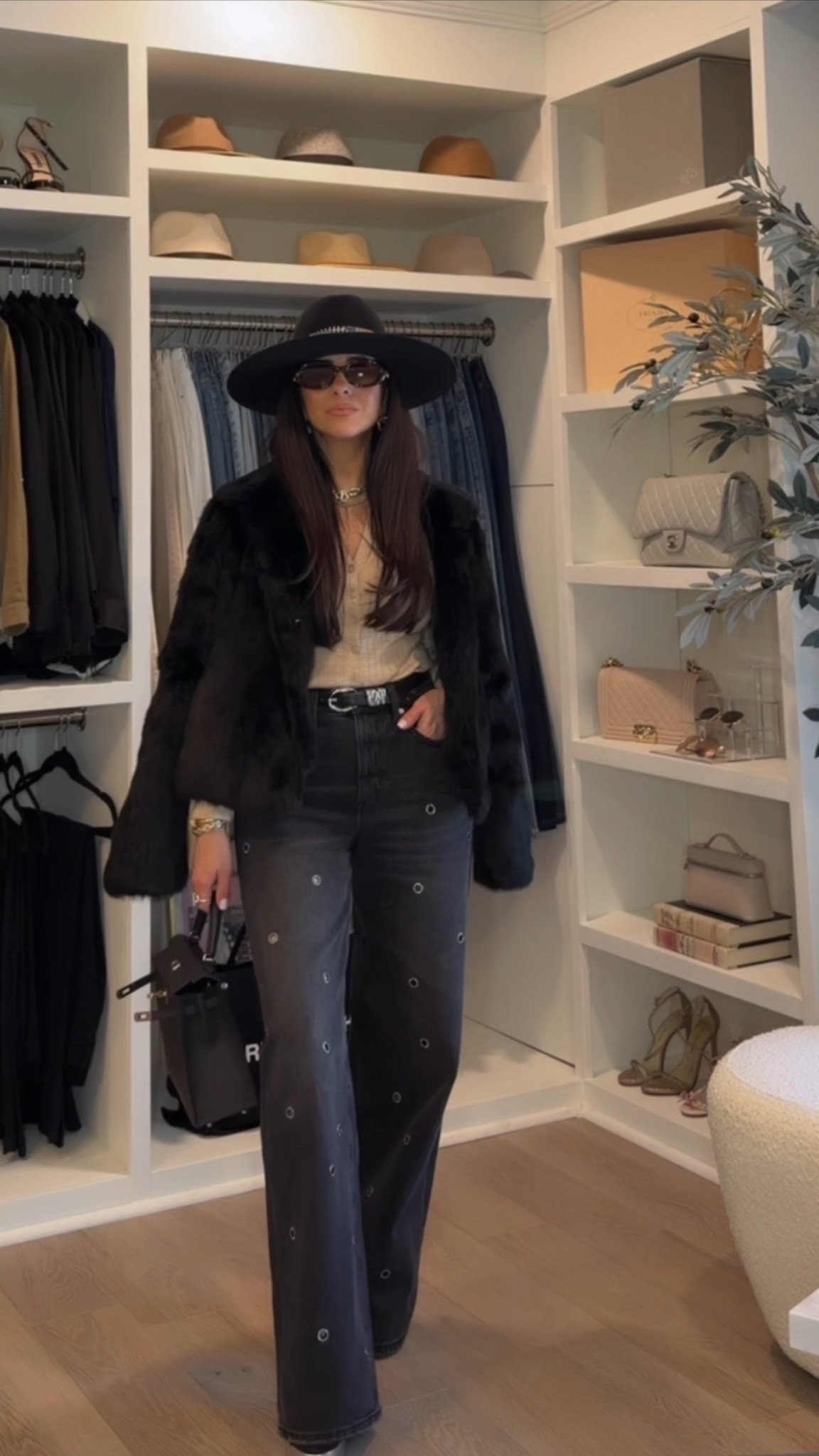 Just one of my looks from this week! 
My jacket is from a local boutique so I’m linking similar options. 

Jean size: 23 jeans, run really big 
￼
Pistola jenas | Gigi pip wife brim hat | amazon accessories | Rita Salmo | petite fashion | easy everyday effortless style |steve madden shoes 