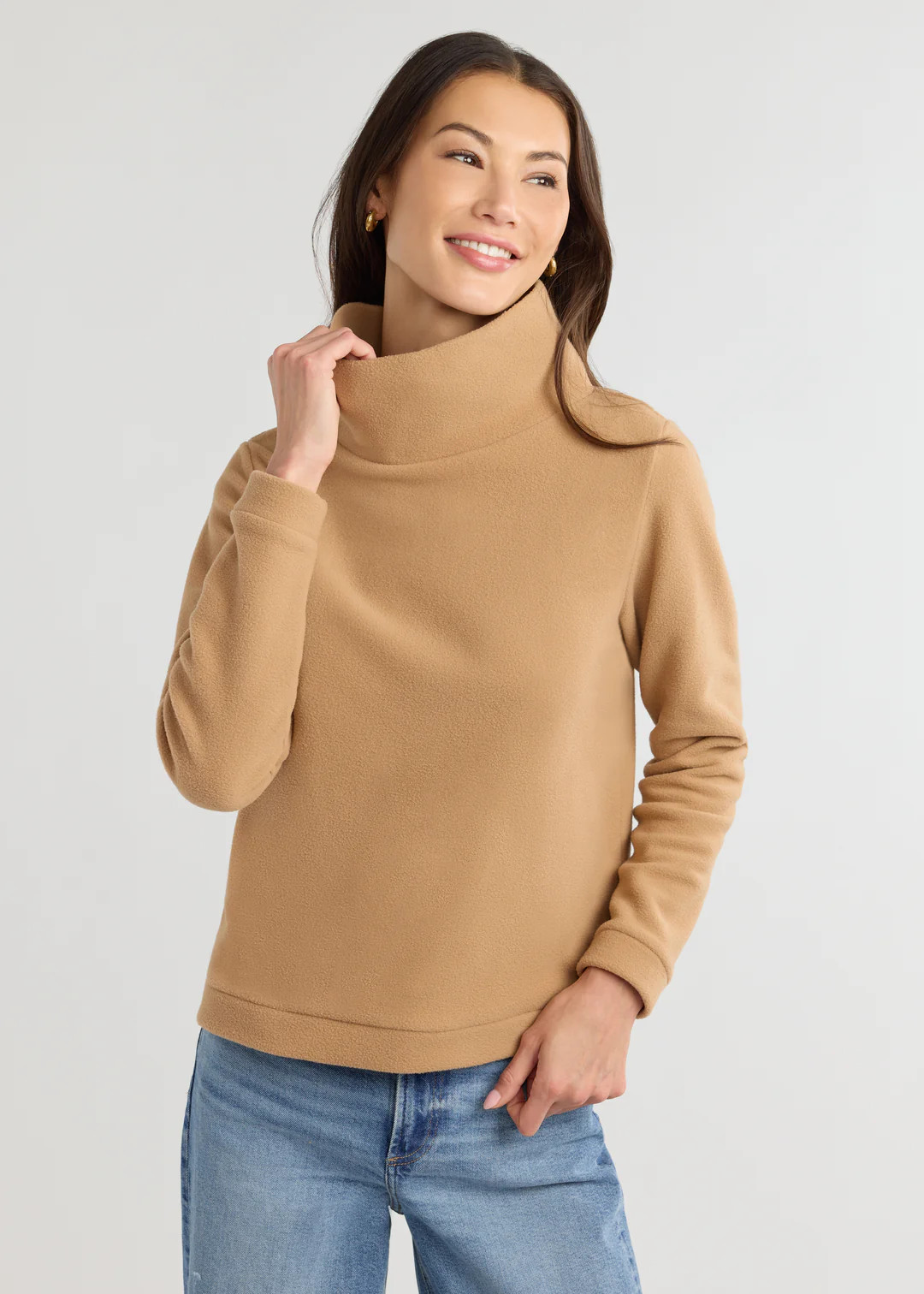 Park Slope Turtleneck in Vello Fleece (Camel) | Dudley Stephens