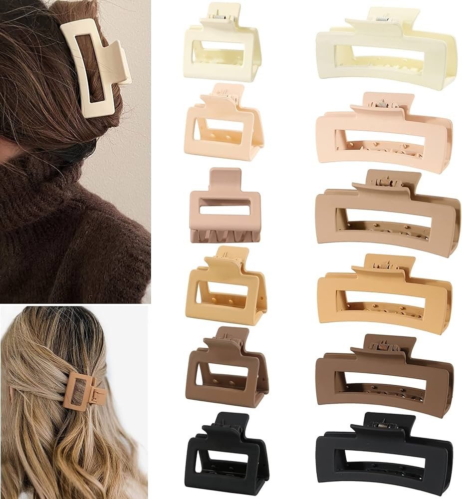 12 Pack Large Hair Claw Clips,Hair Clips for Women & Girls, Colors Strong Hold Claw Hair Clips fo... | Amazon (US)