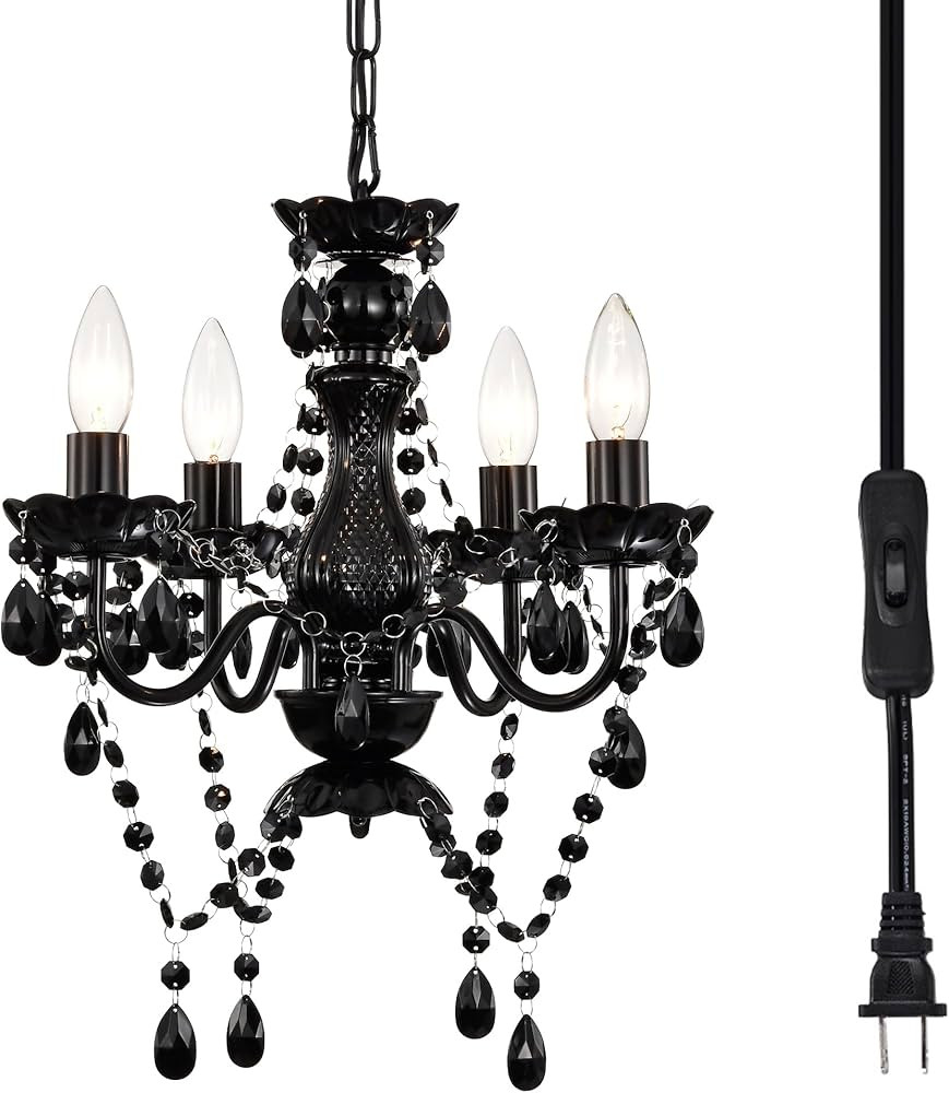 Alighting Plug in Chandelier Small Black Chandelier 4 Light Candle Chandelier Crystal Chandeliers... | Amazon (US)