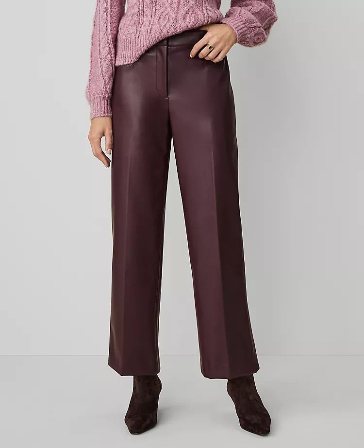 The Petite Straight Ankle Faux Leather Pant | Ann Taylor (US)