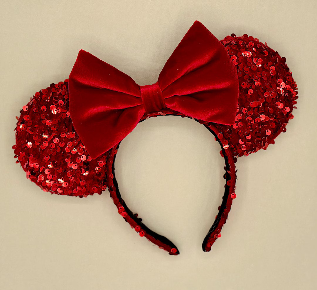 MADE TO ORDER Cranberry Red Velvet Sequin Mouse Ears | Headband Mouse Ears | Minnie Ears | Holida... | Etsy (US)