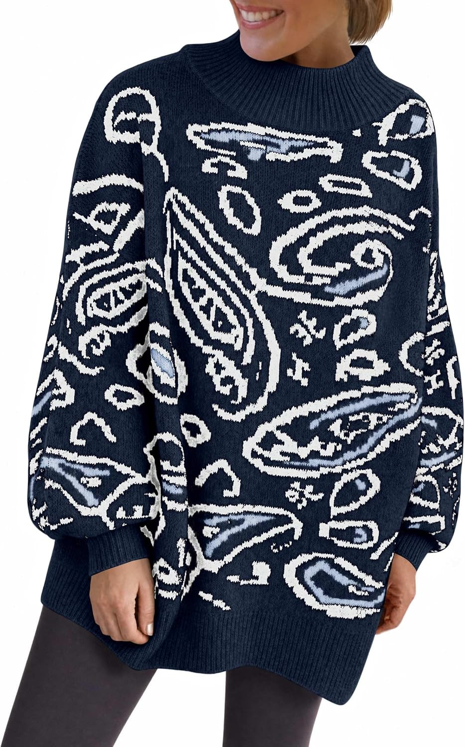 Saodimallsu Womens Oversized Striped Chunky Sweater Mock Neck Knit Tops | Amazon (US)