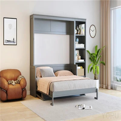 Queen Size Murphy Bed With Desk And Bookshelf, Gray | Wayfair North America