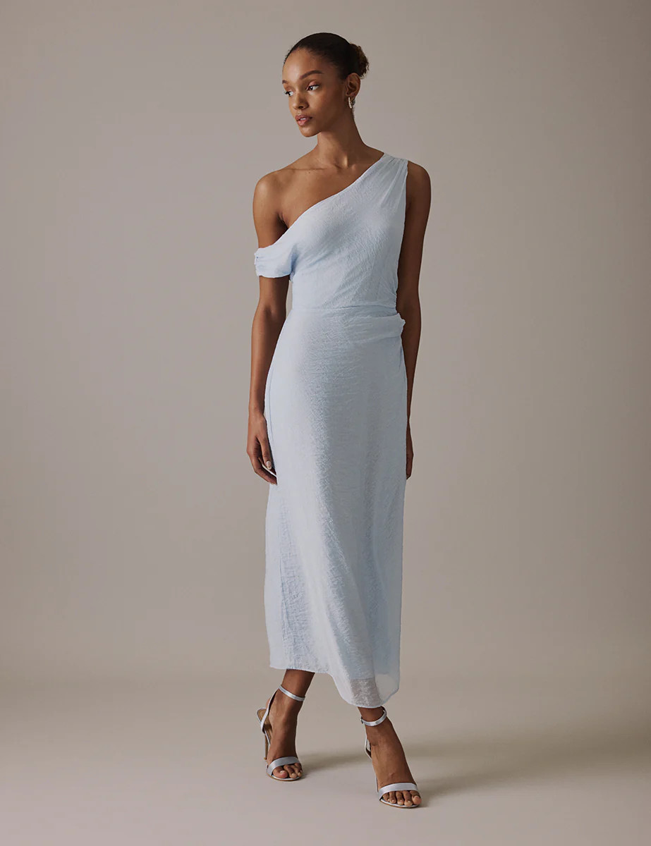 Soft Blue One Shoulder Midi Skylar Dress | Nobody's Child