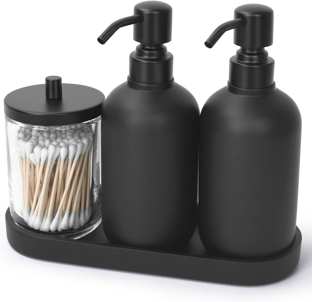 Bathroom Soap Dispenser Accessories Set,4pcs Bathroom Set,2 pcs Soap Dispenser,Tray,Glass Heavy J... | Amazon (UK)