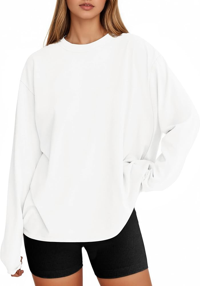 Tankaneo Womens Long Sleeve Oversized T Shirts Basic Crewneck Workout Tee Tops 2025 Fall Loose Fi... | Amazon (US)