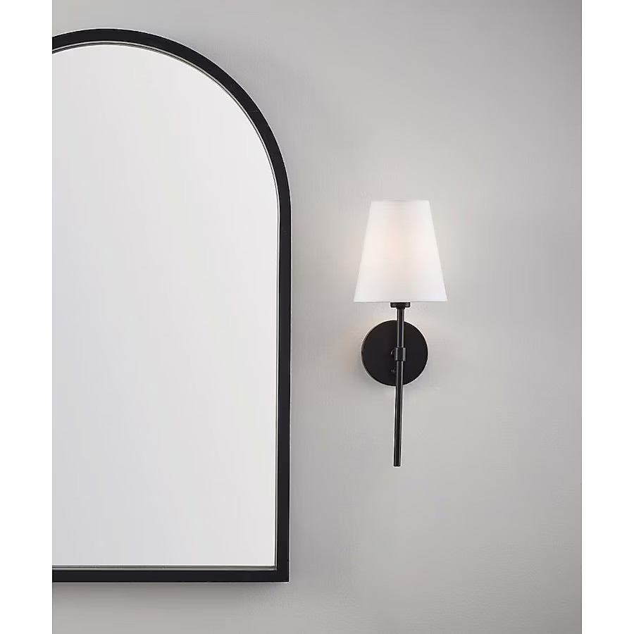 allen + roth Spackman 5.98-in W 1-Light Matte Black Transitional Incandescent Wall Sconce | Lowe's