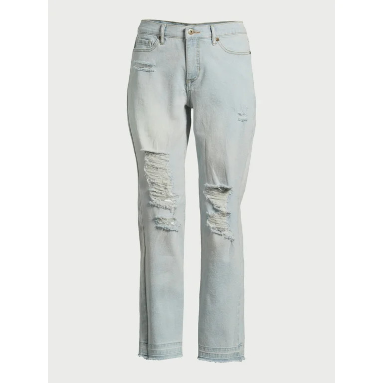 Sofia Jeans Women's Beatrix Relaxed Boyfriend Mid Rise Distressed Jeans, 27" Inseam, Sizes 0-20 | Walmart (US)