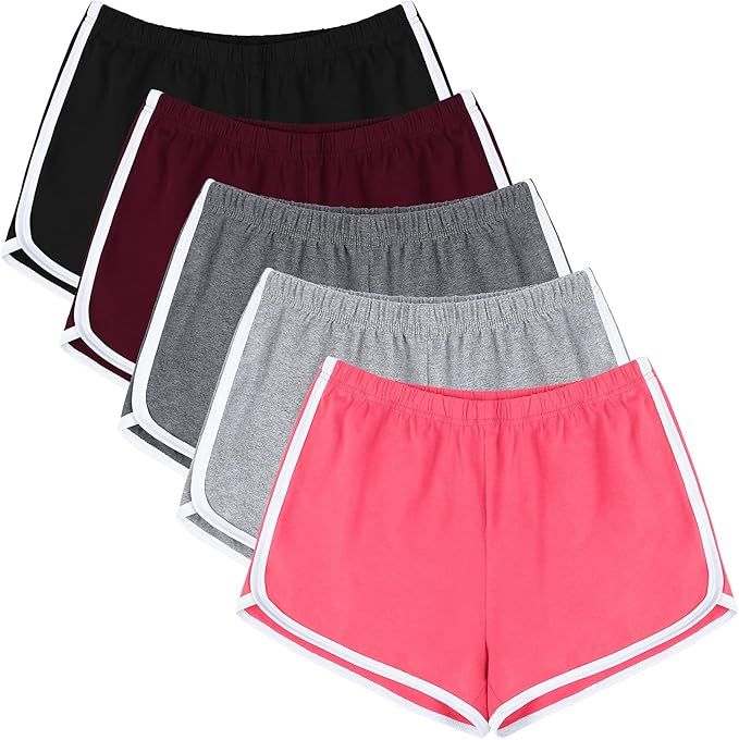 URATOT 5 Pack Women's Cotton Yoga Dance Short Pants Sport Shorts Summer Athletic Cycling Hiking S... | Amazon (US)