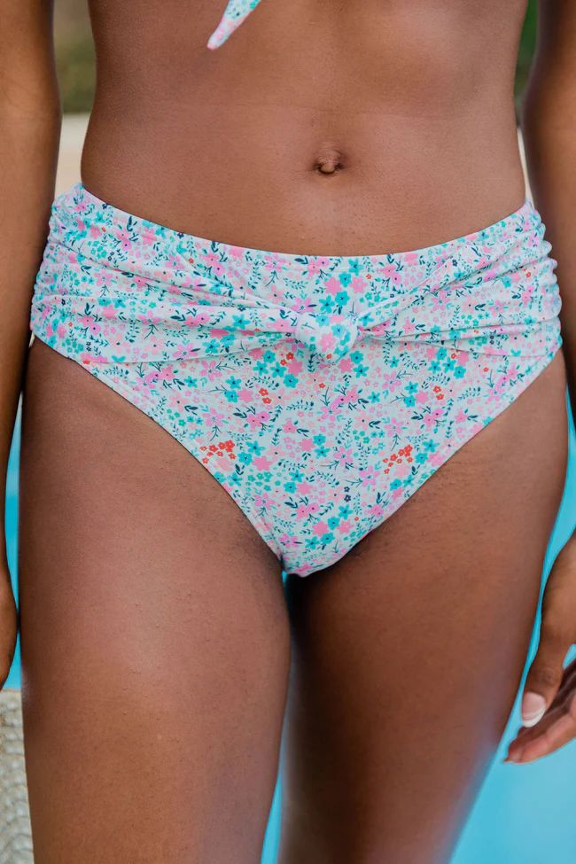 Sandbar Views Mint Knotted Front Floral Bikini Bottoms | Pink Lily