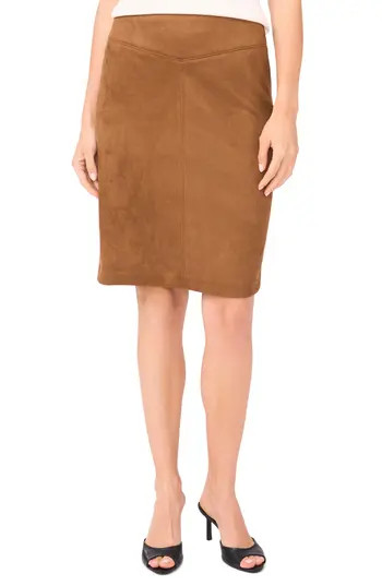 Halogen® Waistband Seam Detail Faux Suede Midi Skirt in Rich Cognac at Nordstrom Rack, Size Small | Nordstrom Rack