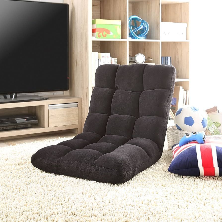 Loungie Super-Soft Folding Adjustable Floor Relaxing/Gaming Recliner Chair, Black | Amazon (US)