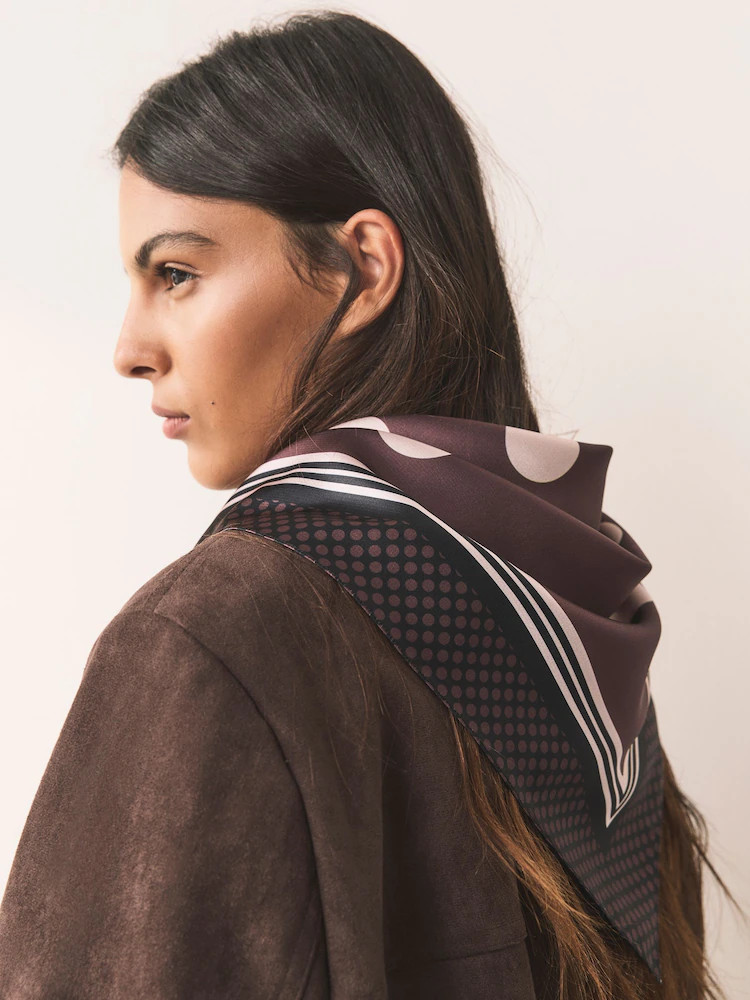 Buy Chocolate Brown Polka Dot Satin Square Scarf from Next United Arab Emirates | Next UAE