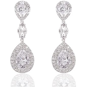 Mariell Pear-Shaped Cubic Zirconia Drop Earrings with Tapered Top - Great for Brides, Proms & Brides | Amazon (US)