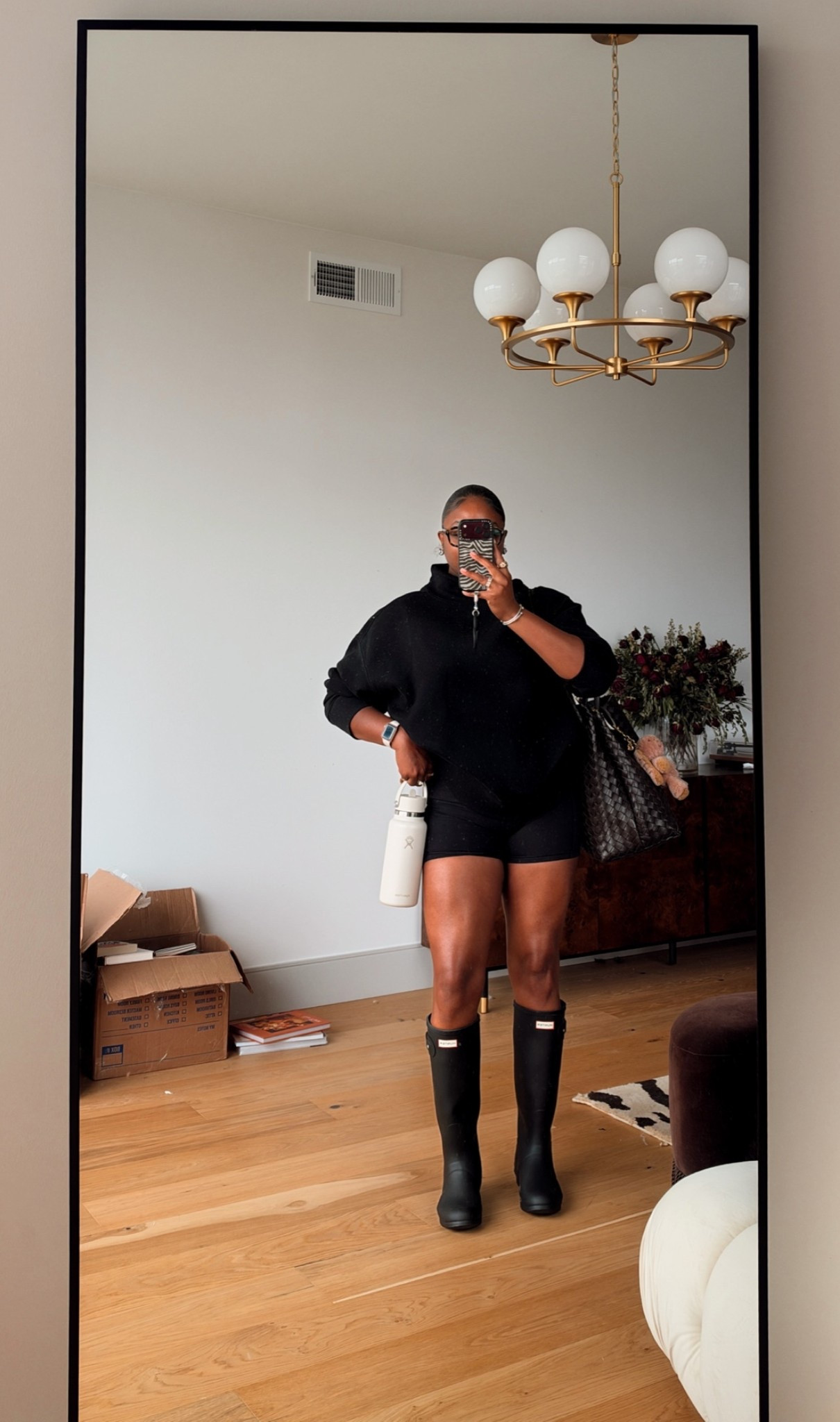 cozy, rainy day outfit 

mock neck, size L and biker shorts, size M are from aerie OFFLINE, OBSESSED! need more colors ASAP 😍
boots: hunter boots 
case: casetify 
bag: bottega veneta large andiamo in fondant 
glasses: warby parker

#LTKdayinmylife #LTKgrwm #LTKootd