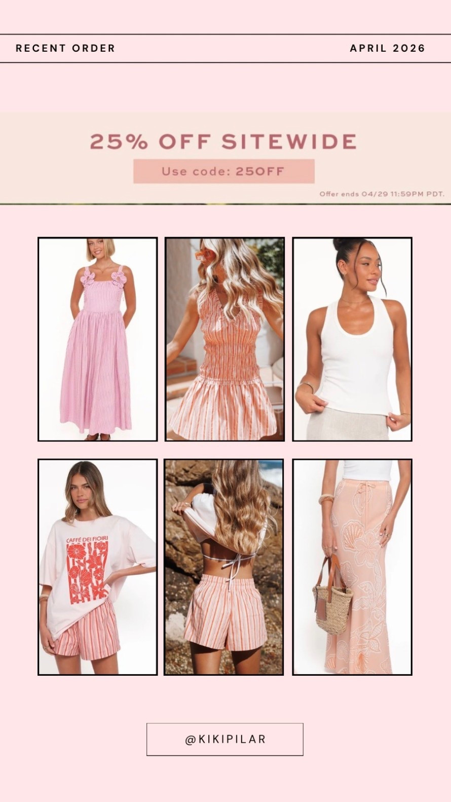 Petal & Pup 25% off sitewide
Recent order petal & pup
Spring order
Vacation haul
Vacation clothes
Vacation outfits
Outfits for Spain
Euro summer
Maxi skirts
Striped dresses
Maxi dress
Striped maxi dress
Oversized graphic tee

#LTKTravel #LTKSaleAlert