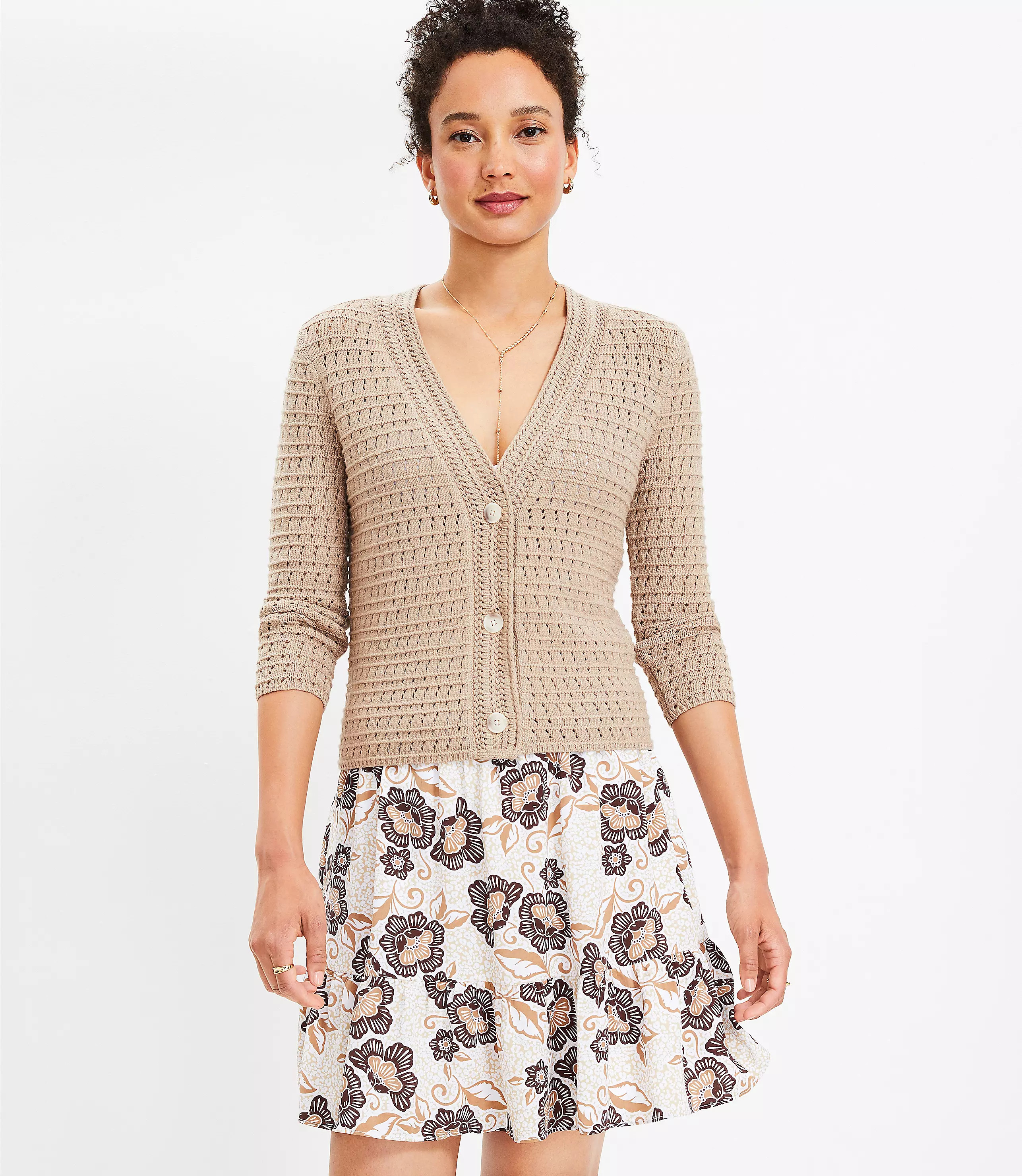 Crochet V-Neck Cardigan | LOFT