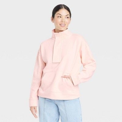 Women&#39;s Quarter Zip Sweatshirt - A New Day&#8482; Light Pink S | Target