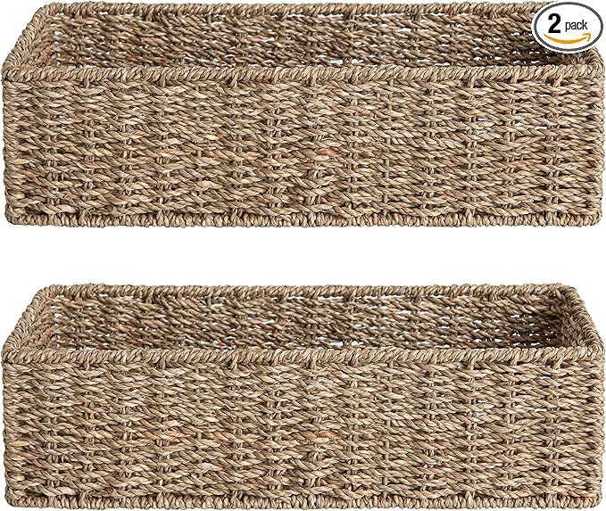 StorageWorks Toilet Basket Tank Topper, Toilet Paper Basket for Bathroom, Seagrass Storage Basket... | Amazon (US)
