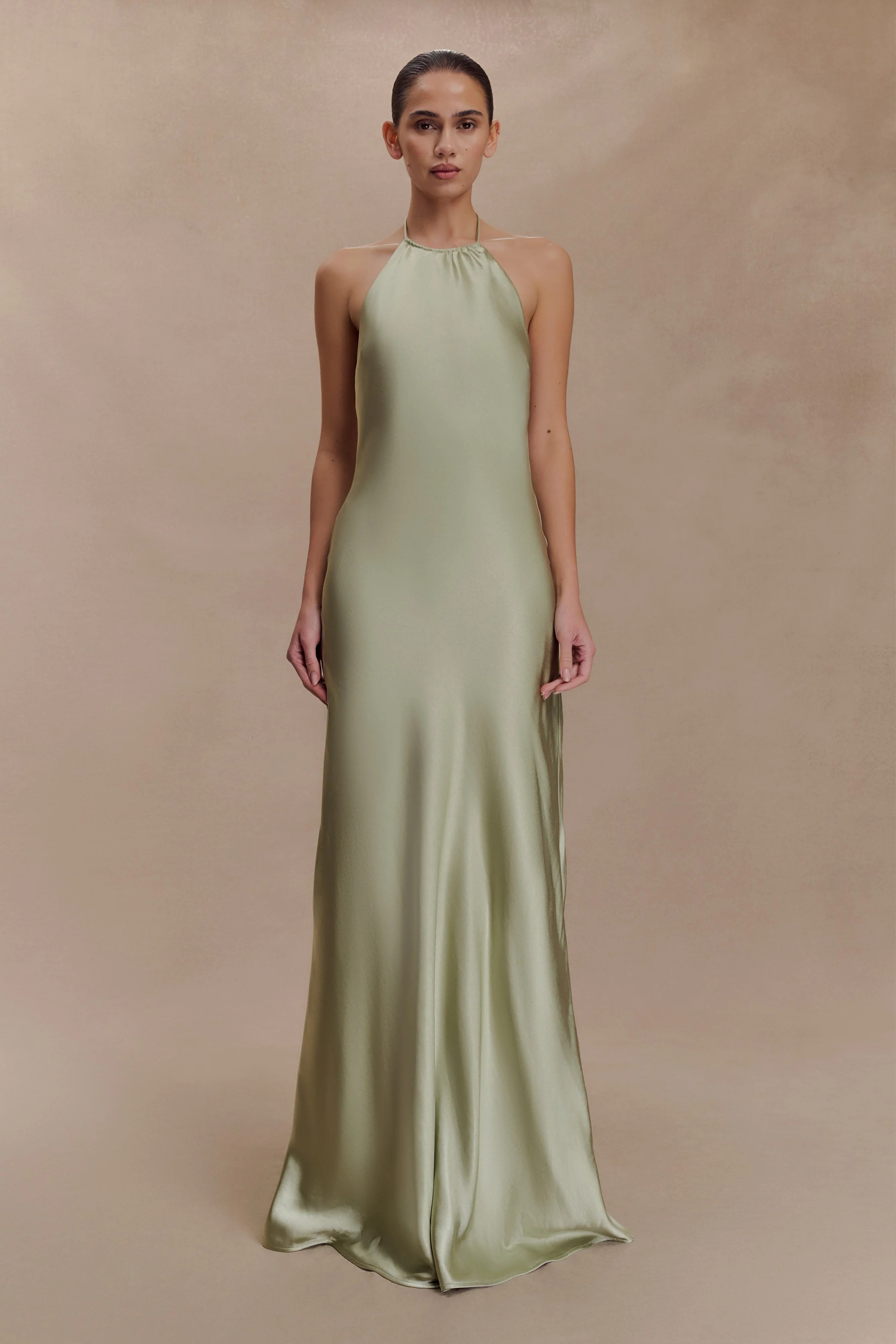 Fiorella Embellished Satin Maxi Dress - Pistachio | MESHKI US
