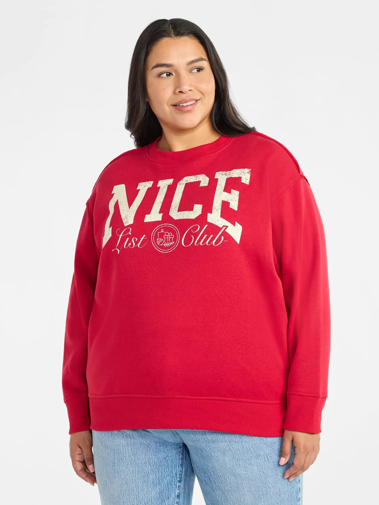 Terra & Sky Women's Plus Size Nice List Club Graphic Sweatshirt with Long Sleeves, Sizes 0X-4X | Walmart (US)