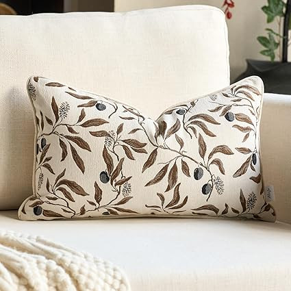Alerfa Beige Floral Throw Pillow Cover 12 x 20 Inch Rectange Luxury Decorative Lumbar Pillow Cove... | Amazon (US)