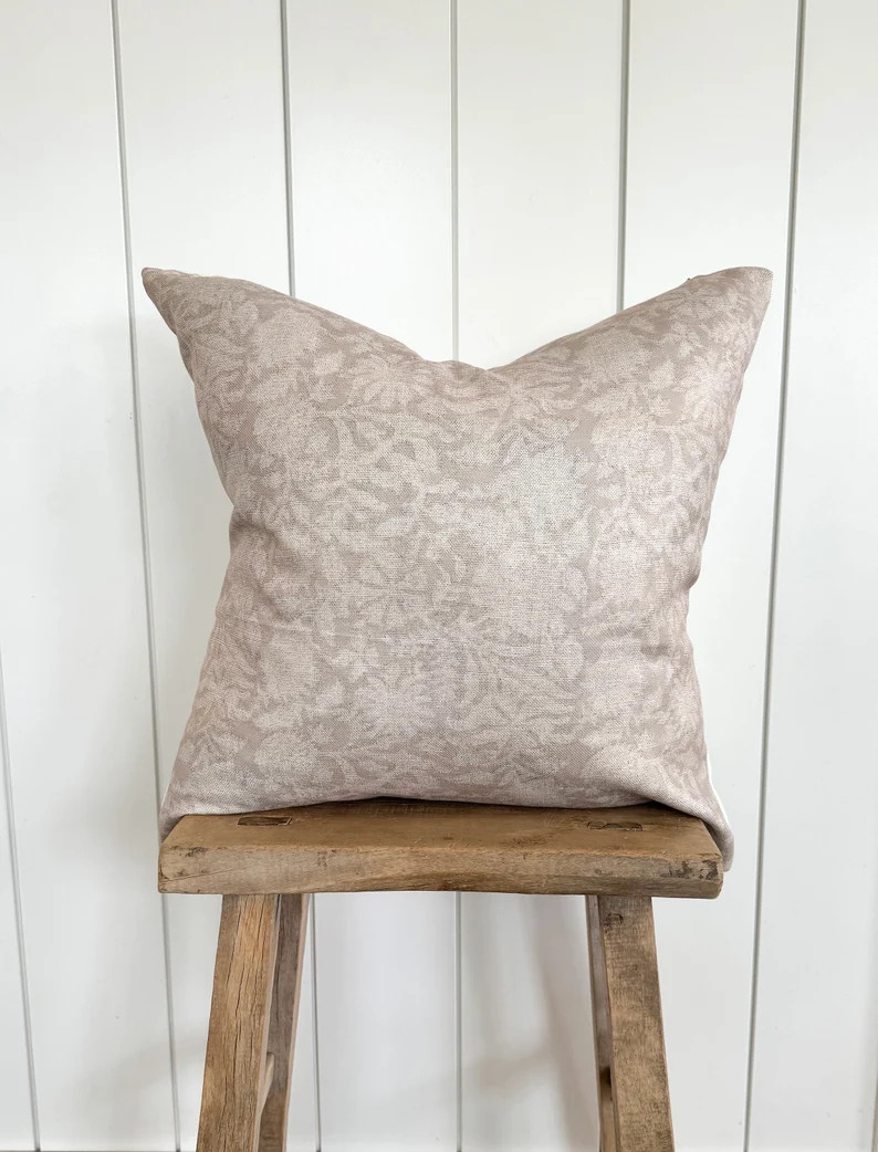 Floral Pillow Cover Taupe Tan Beige Designer Fabric Modern Farmhouse Neutral Home Decor 18x18 20x... | Etsy (US)