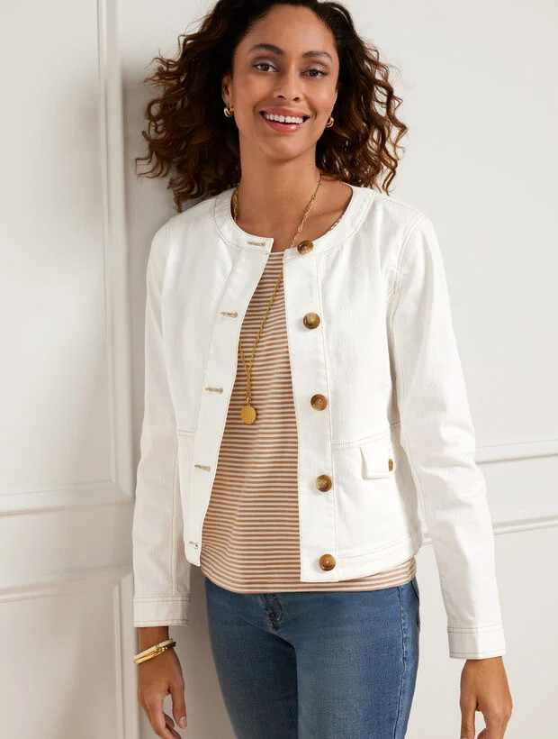 Collarless Jean Jacket - White | Talbots