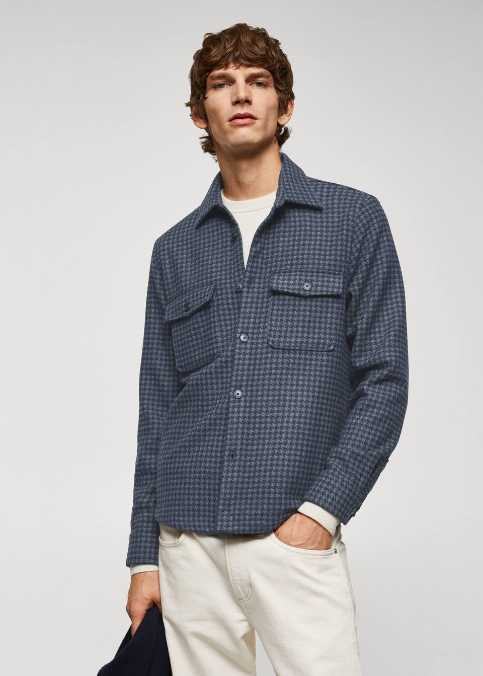 Houndstooth wool overshirt -  Men | Mango Man USA | MANGO (US)