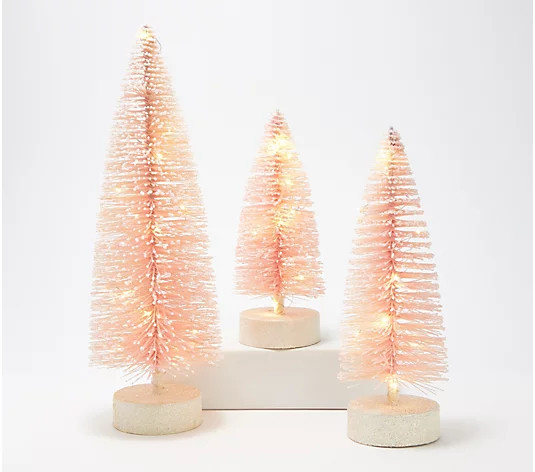S/3 Illuminated Graduated Bottlebrush Trees by Valerie - QVC.com | QVC