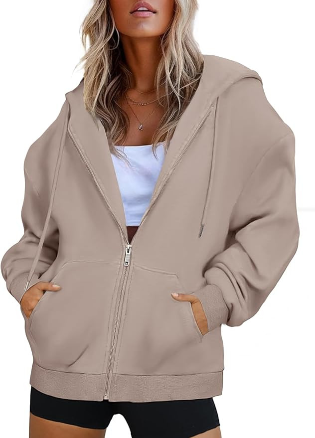 Oversized Zip Up Hoodies for Women Long Sleeve Sweatshirts Y2K Casual Track Jackets with Pockets | Amazon (US)