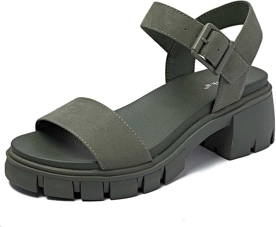 Luoika Women's Wide Width Pump Heel Sandals, Fashion Block Heel Open Toe Sandal with Adjustable A... | Amazon (US)