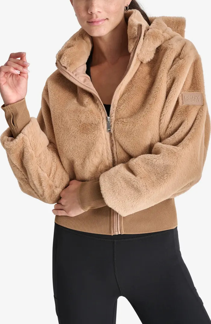 Faux Fur Zip Jacket with Removable Hood | Nordstrom Rack
