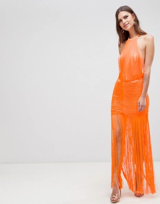 ASOS DESIGN Dropped Waist Fringe Maxi Dress | ASOS US