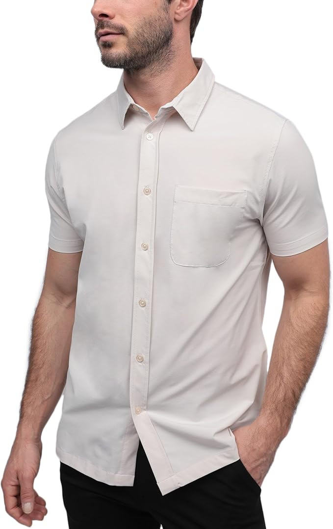 INTO THE AM Men's Casual Button Up Shirt Essential Short Sleeve Button Down Shirts - Stylish Busi... | Amazon (US)