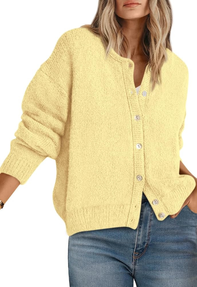 PRETTYGARDEN Long Sleeve Crewneck Button Down Womens Sweaters Fall Clothes | Amazon (US)