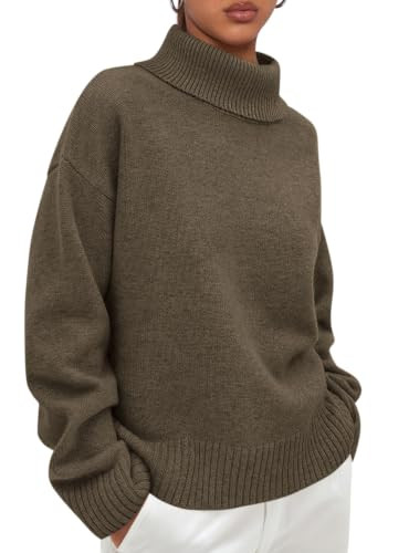 PRETTYGARDEN Womens Turtleneck Long Sleeve Knit Sweater,Dark Grey Green,M | Amazon (US)