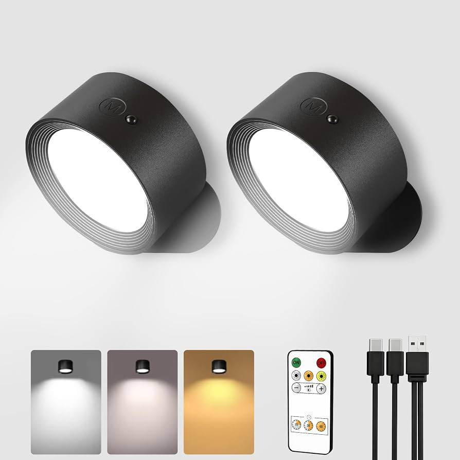 LED Wall Mounted Lights, Rechargeable Wall Sconces Lamp, 3 Color Temps & Remote and Touch, 360°R... | Amazon (US)