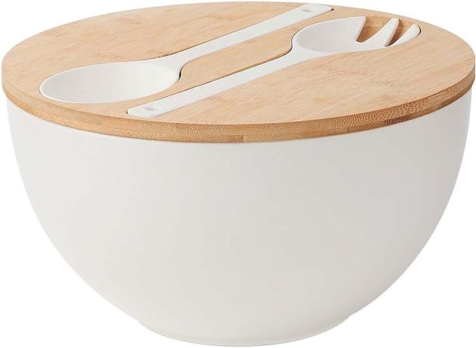 11.3" Extra Large Salad Serving Bowl Set with Wooden Lid&Utensils, 6.5Qt., Bamboo Fiber Salad Bow... | Amazon (US)